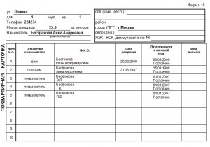 Образец заполнения поквартирной карточки