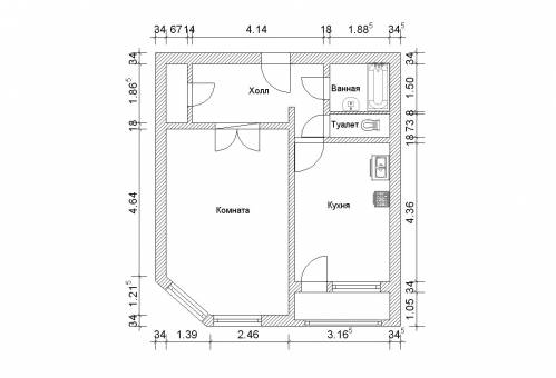 Чертеж планировка 1 комнатной квартиры