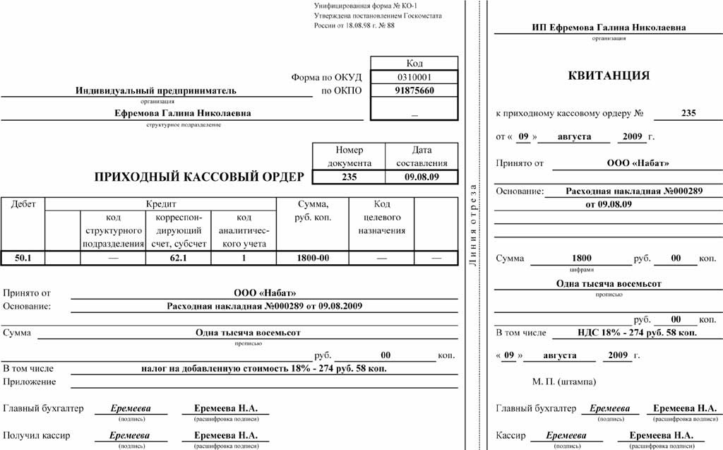 Правильное оформление пко образец